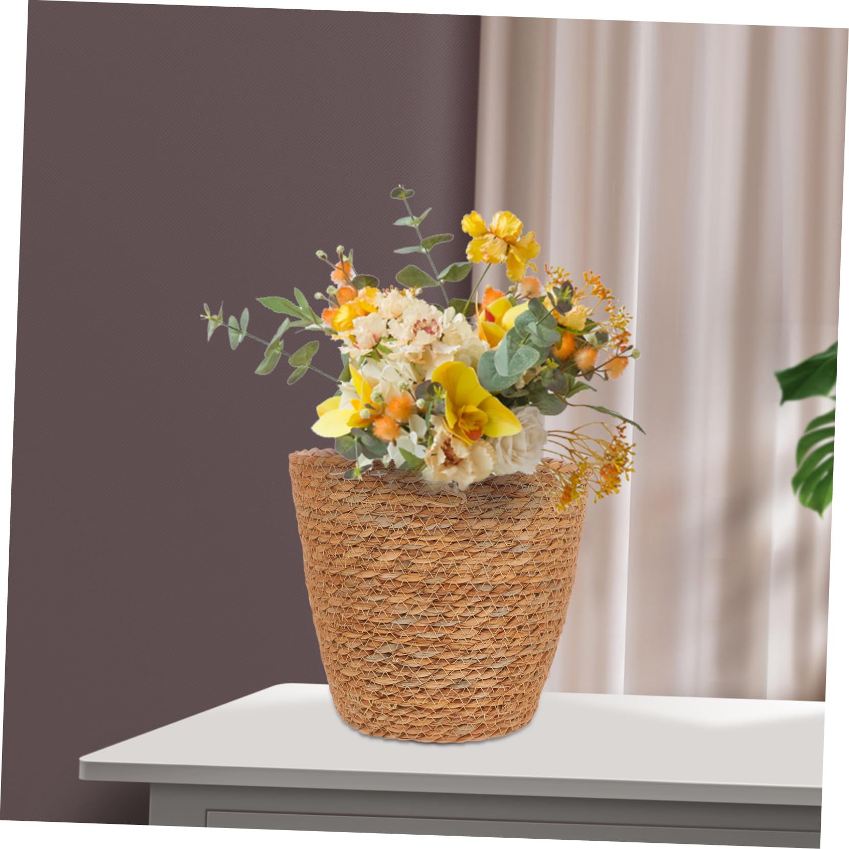 Gewebte Seegras Pflanzkörbe als Blumentopf Übertopf mit Pe Futter Braun für Schlafzimmer und Fenster im Praktischen 2 Stück
