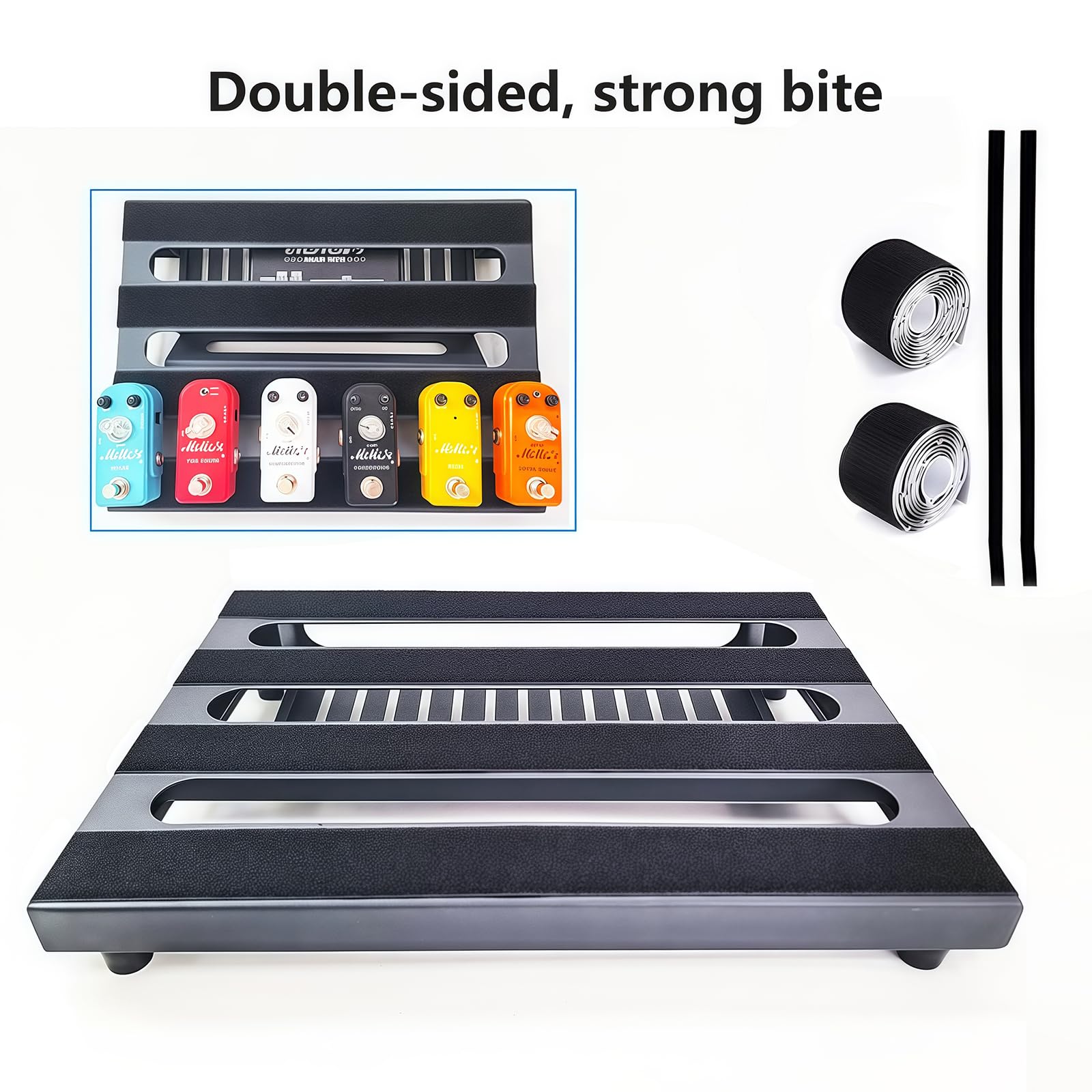 NALU Verbessertes Gitarren-Pedalboard mit Netzteilablage – robuste Metallkonstruktion, rutschfeste Füße, inklusive Klettband für sichere Montage (klein, 36,1 x 26,9 cm)