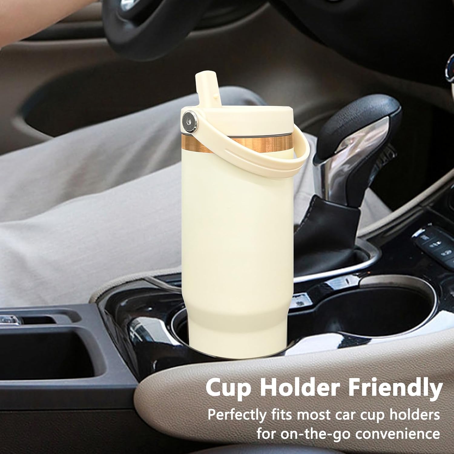 30 oz Tumbler Bulk with Handle and Straw, Vacuum Insulated Tumblers with Flip Straw and Top Handle, Leakproof Powder Coated Tumbler, Stainless Steel Travel Mug for Coffee Water (Cream, 4 Pack)