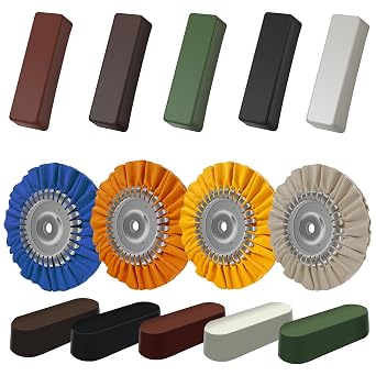 8" Airway Buffing Wheel & Polishing Compound Set, 4 Aluminum Buffing Wheels & 5 Grits Compound Bars for Angle Grinder, Coarse to Ultra-Fine Polishing for Stainless Steel, Jewelry, Glass