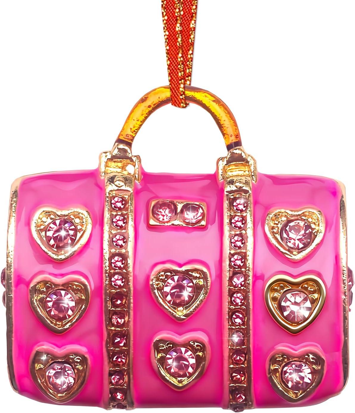 JUESMOS Pink Handbag Christmas Ornament Metal Hanging Ornaments for Christmas Tree Decorations Purse Ornament with Rhinestones Fashion Handbag Xmas Keepsake Gifts for Women Girls Sister Daughter