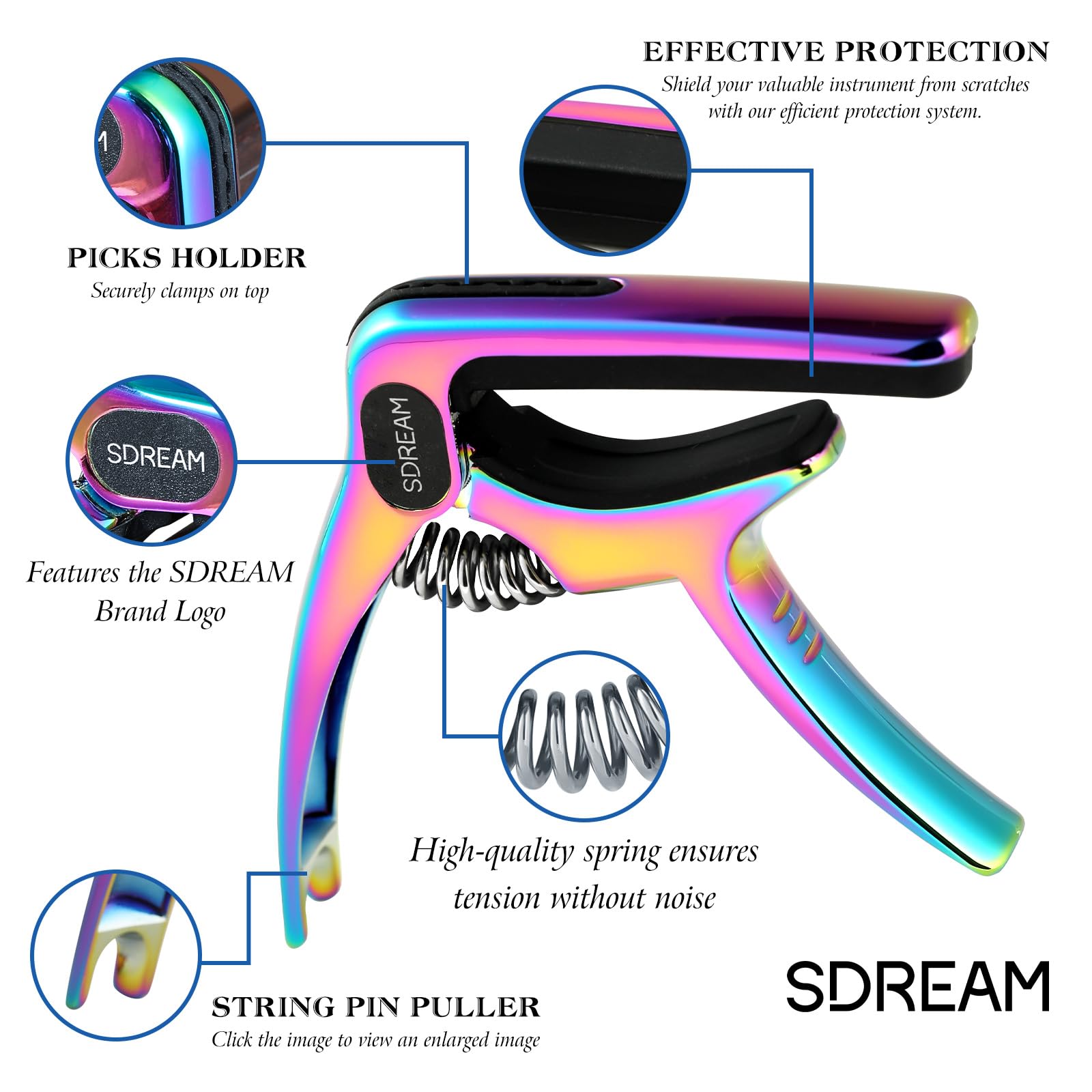 SDREAM Cejilla para guitarra eléctrica y acústica de 6 cuerdas (arcoíris)