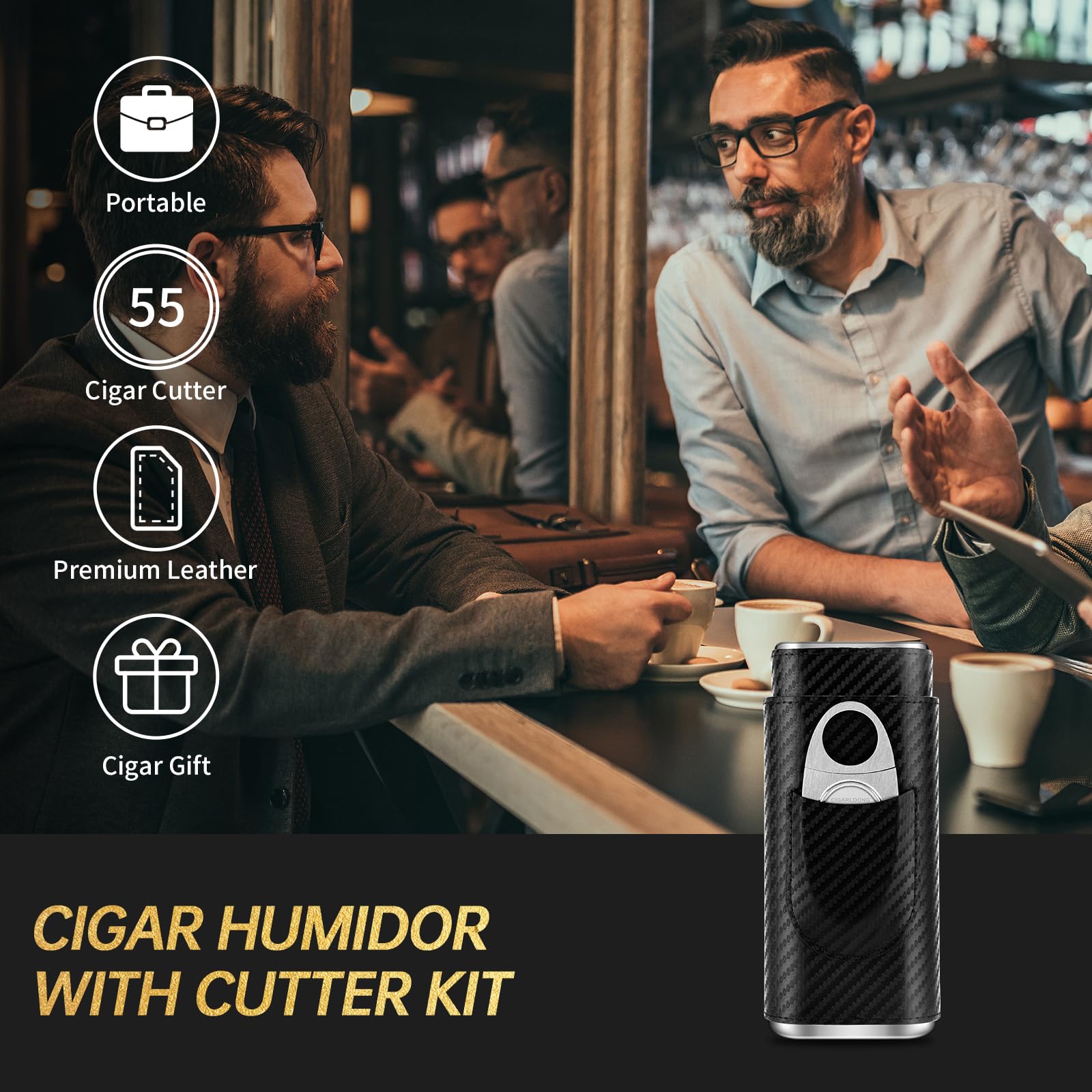 Etui à cigares en Cuir avec Coupe-cigares en Acier Inoxydable, étui à cigares Portable en Cuir pouvant contenir 3 cigares, étui à cigares de Voyage pour l'extérieur (Brun)