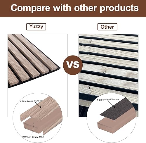 Miniatura 7 de Yuzzy Paneles de madera para pared y techo, paneles acústicos de listones de madera de 108 x 11 pulgadas, 4 unidades, paneles de pared modernos que