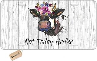Sponsored Ad - Amcove Funny Quote License Tag Plate, Not Today Heifer,Vanity Tag,Metal Car Plate, Cow Gifts for Her, Cow N...