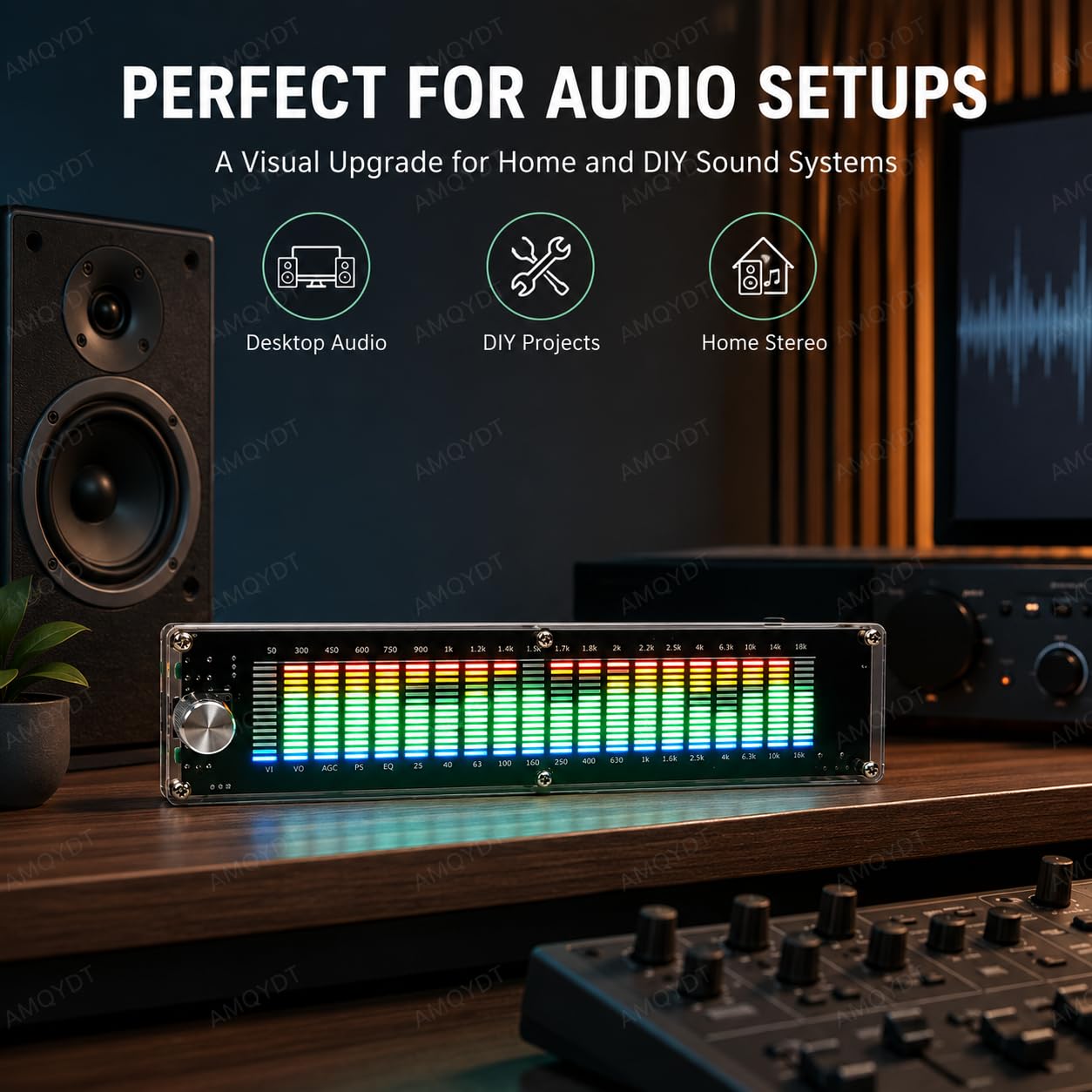 Analizador De Espectro De Audio, Pantalla Led De Espectro Musical con Dsp De 15 Bandas, Medidor VU De 20 Segmentos Y 15 Niveles, Ganancia Analógica para Audio Doméstico Y De Estudio
