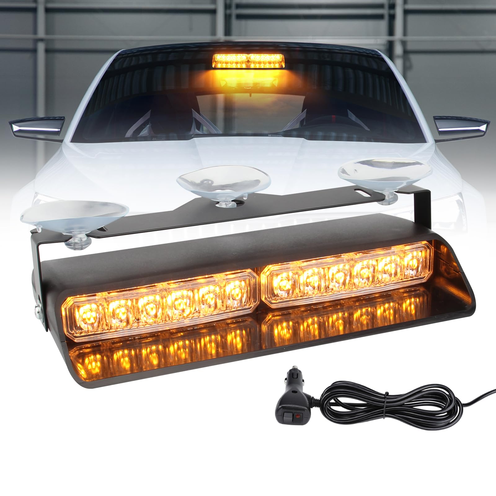 I LITTON Amber LED Windshield Strobe Light, 26 Flashing Patterns 12/24V Dash Windshield Deck Emergency Warning Traffic Visor Dash Strobe Light 8.4” Interior Windshield Strobe Light for Truck Vehicles