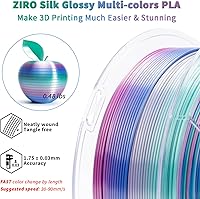 Vista 4 de ZIRO - Rápido cambio de color PLA, filamento de gradiente de color de 1.75mm, filamentos de PLA arcoíris brillantes, compatible con la mayoría