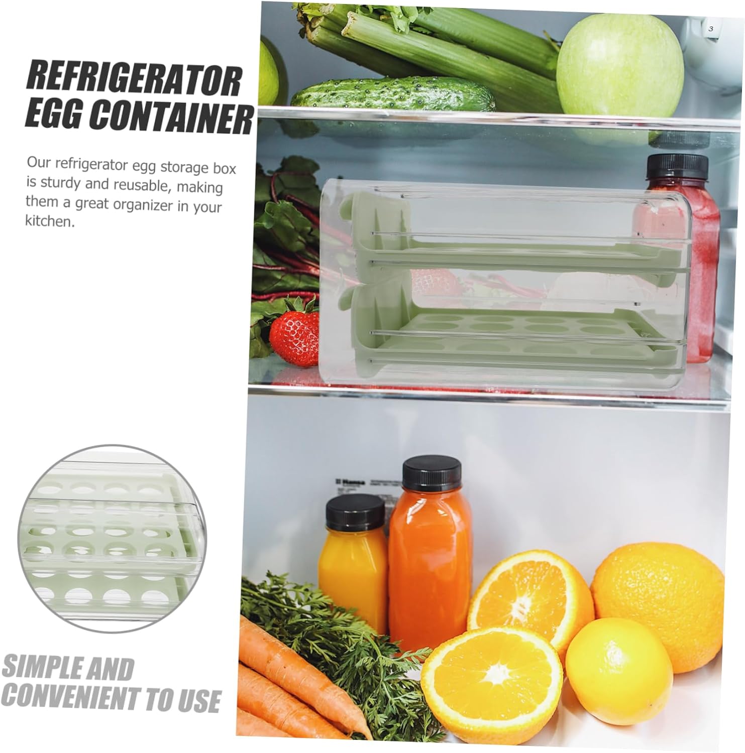 Homoyoyo Drawer Egg Holder for Refrigerator Stackable Plastic Egg Storage Container Lid for Freshness