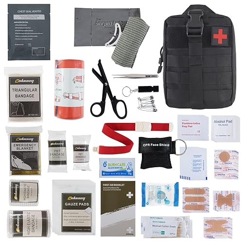 IFAK Trauma Kit, Molle Pouch Emergency Survival Kit, 6” Israeli Straps, Chest Seal Vented, Self-Adhesive Elastic Bandage, for Wound Care(Black)
