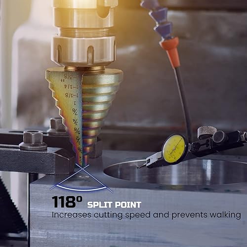 Miniatura 6 de Lichamp B105RD - Juego de brocas escalonadas para chapa metálica, resistente, 5 piezas, HSS Step Up Down Brocas paso a paso Unibit para agujero de