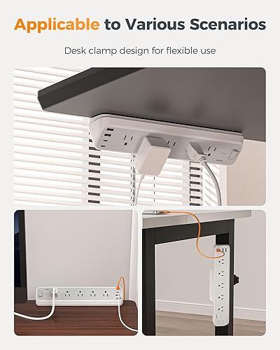 Miniatura 7 de TESSAN 2100J - Regleta de alimentación con abrazadera de escritorio de 10 pies, 5 salidas con 4 puertos USB (2 USB C), cable de extensión de enchufe