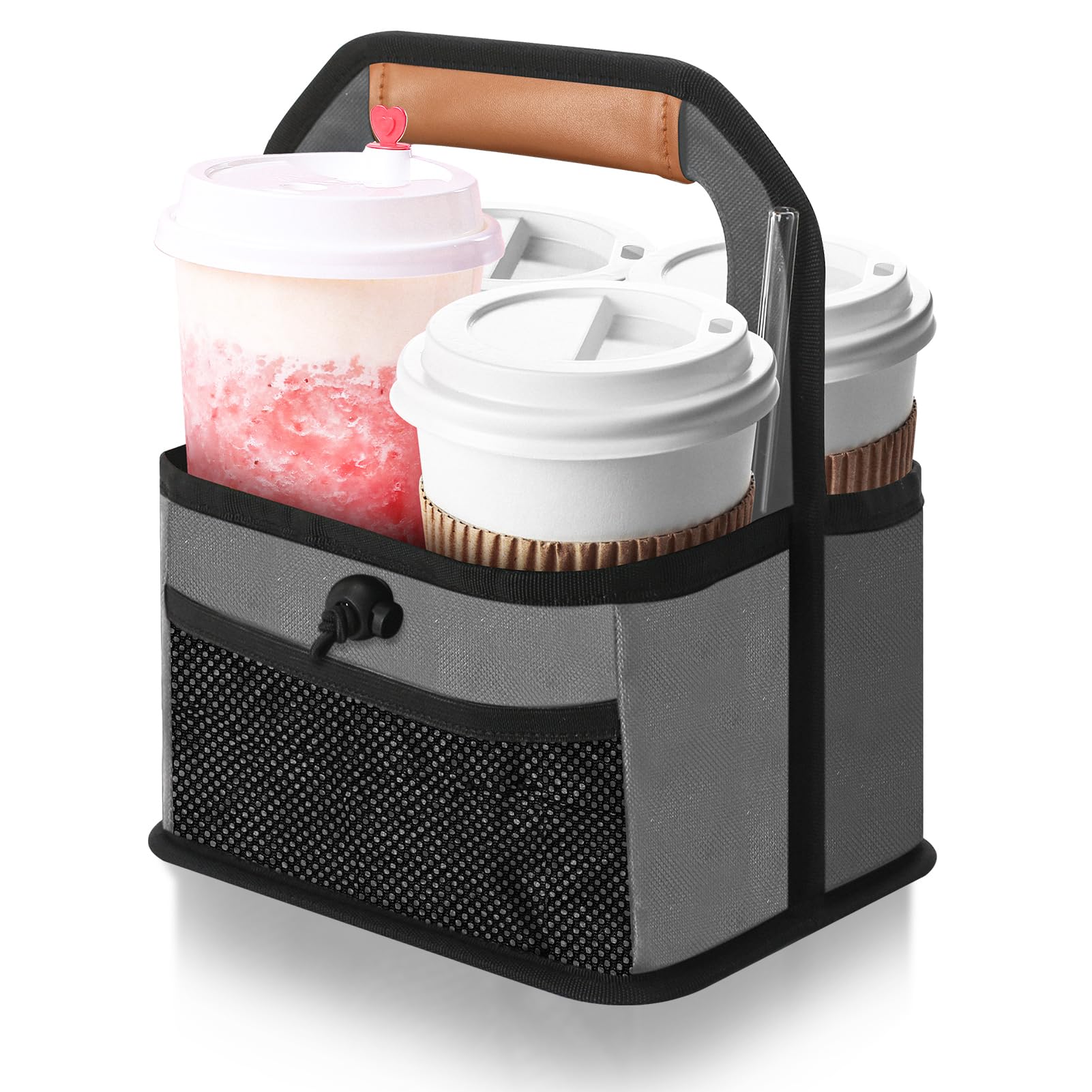 slcinwzdt Drink Carrier with Handle,Reusable Drink Caddy,4 Cup Collapsible Tumbler Tote with Organizer Pockets Safely Secures Cold Beverages,Perfect