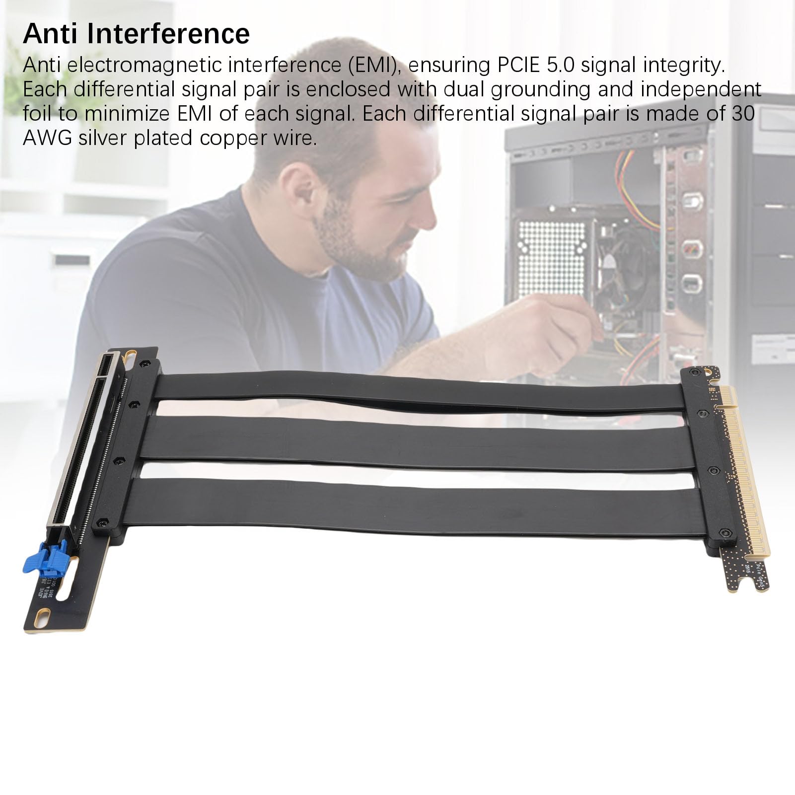 ASHATA Cavo Riser PCIE 5.0 per 5090 RX8900 RX7900XTX, cavo di estensione della scheda grafica GPU Gen 5 PCIE 16X 128 GB/s compatibile con 4.0 (30 cm)
