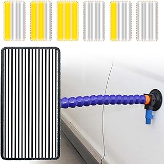 Reflector de abolladuras, luz LED, Kit de reparación de abolladuras sin Pintura con luz LED (37,8 × 19,8 cm) y Soporte de Ventosa (45 cm), luz Blanca/Amarilla.
