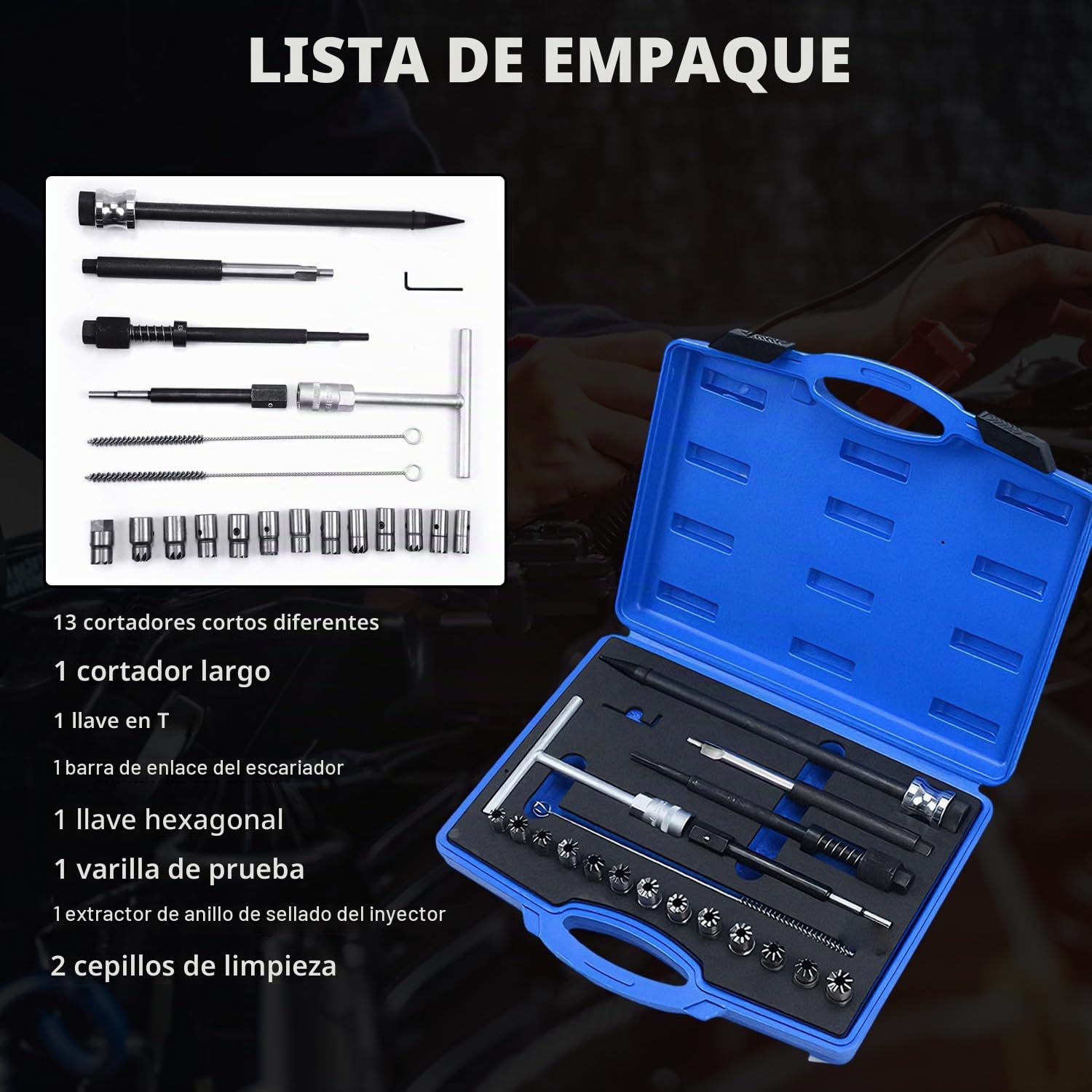 Juego 21 Fresas para Asientos de Inyectores Diesel, Kit Reparación con 13 Fresas, Extractor Junta y Herramientas Limpieza