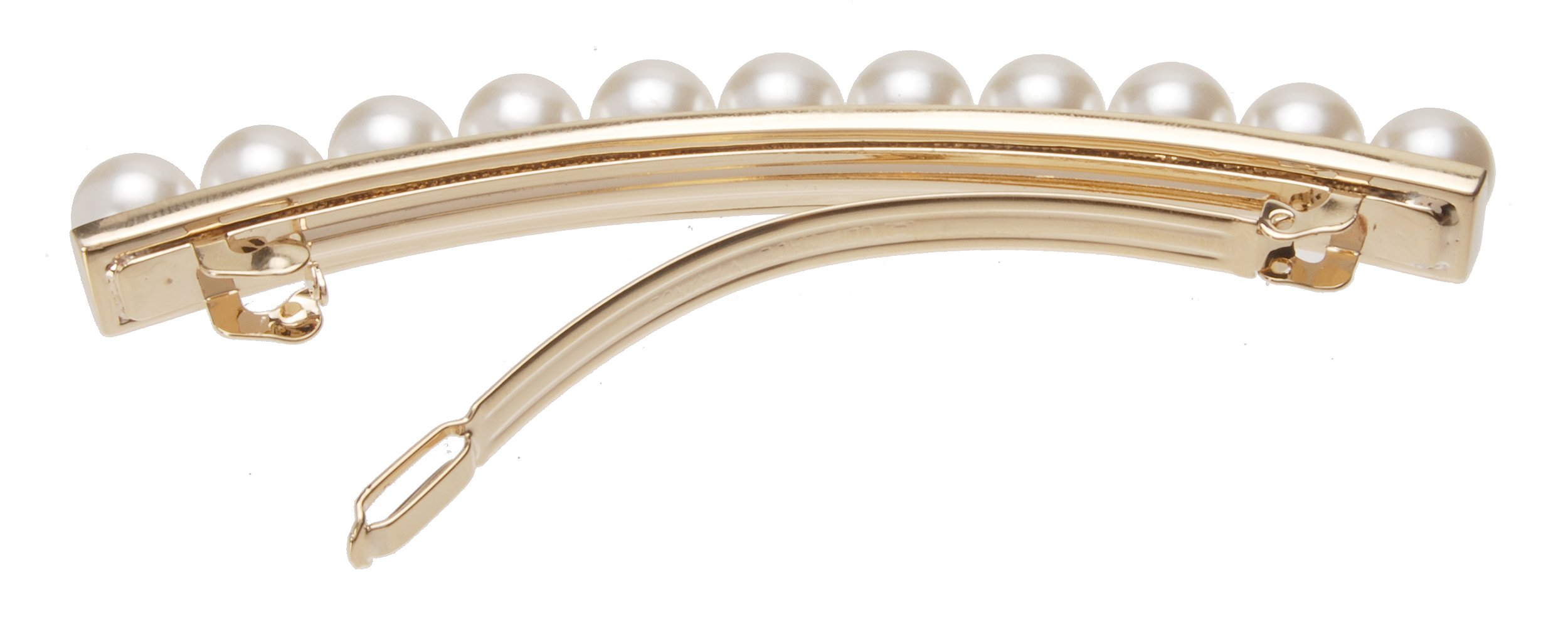L. Erickson Faux Pearl Circle Barrette Gold Tone Hair Clip France Luxe NWT Genuine Citrine and Pearl Gemstone Barrette, 14k Gold  main image 4