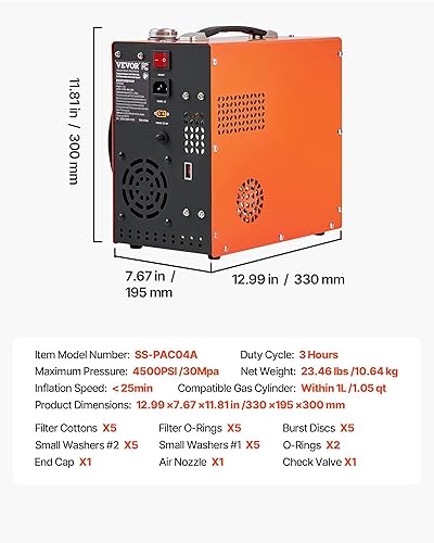 Miniatura 7 de VEVOR Compresor de aire PCP, compresor de pistola de aire PCP portátil de 4500 PSI/30 Mpa, sistema de refrigeración de agua y ventilador integrado,