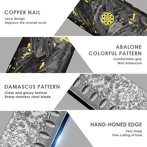 Miniatura 6 de KEENZO Cuchillo Santoku de Damasco de 7 pulgadas, cuchillo de chef afilado, juego de cuchillos de cocina profesional. Cuchillo de acero inoxidable