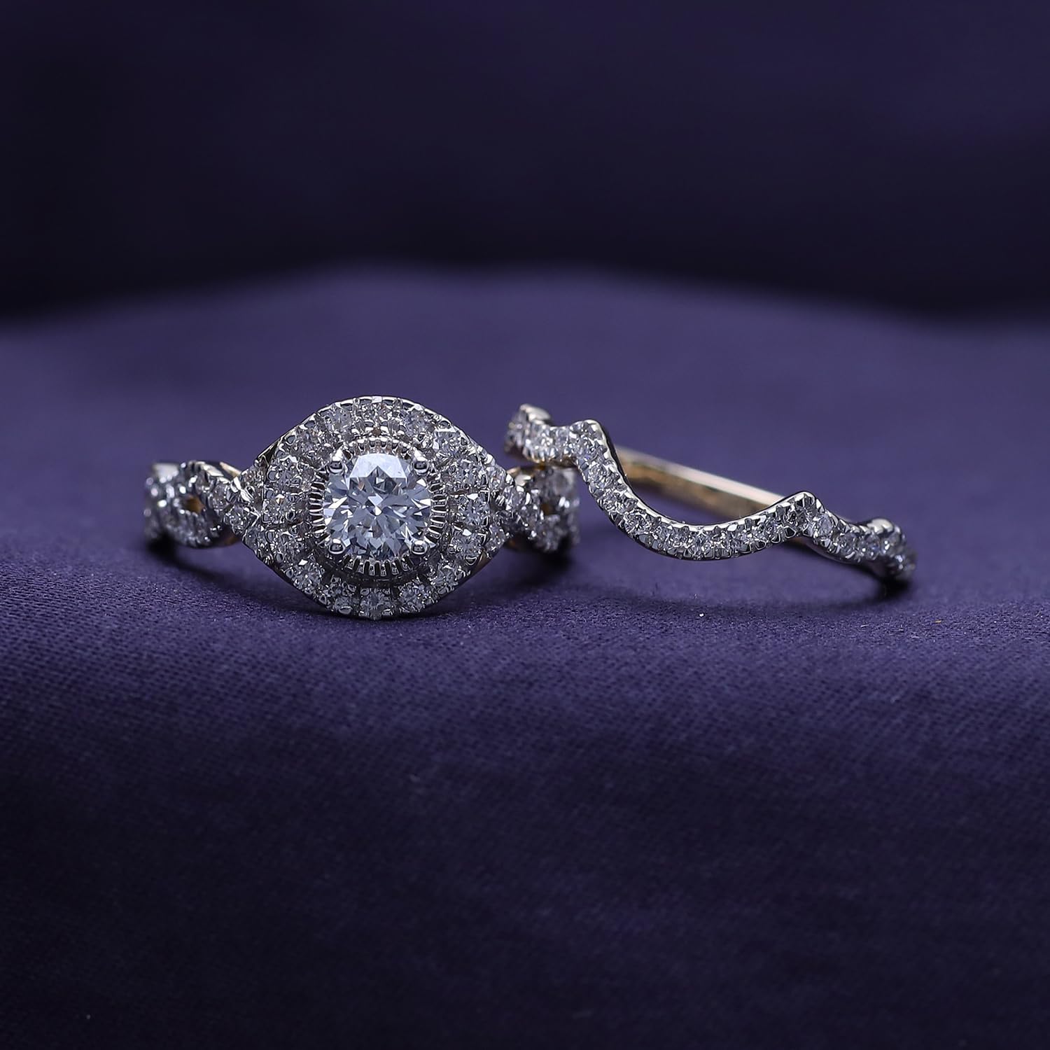 Bridal Ring Set For Women, 2.00 Carat (Ctw) Center 6MM Round Shape Lab Grown Diamond Halo Infinity Engagement Wedding Ring Set In 14K Gold Over Sterling Silver Jewelry Gifts For Her