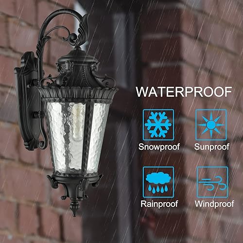 Miniatura 5 de SAMTEEN Luces de pared negras para exteriores, aplique de pared exterior de 21.6 pulgadas de alto, cristal de agua, farol de pared al aire libre,