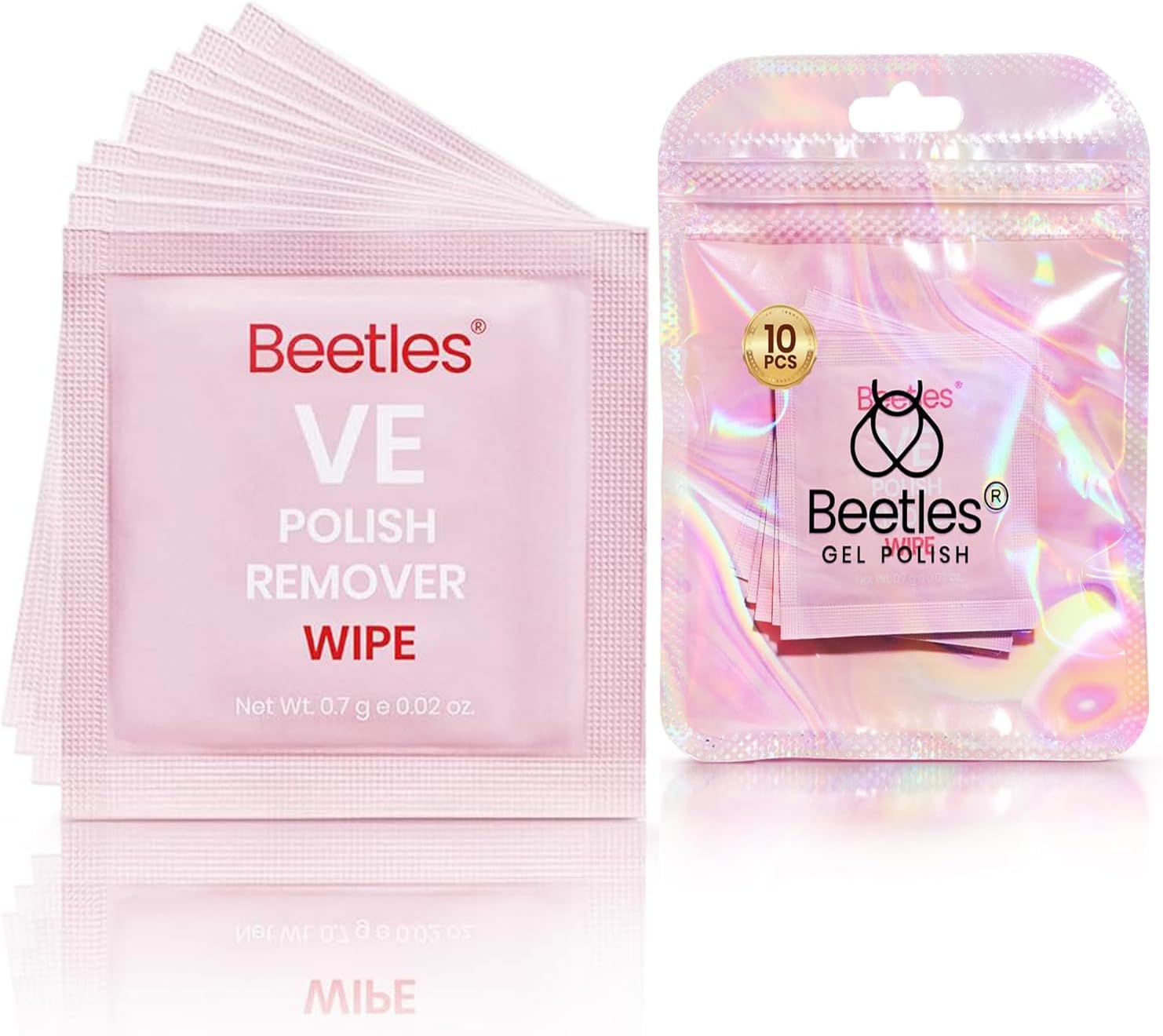 Beetles Nail Polish Remover Wipes - Non-Acetone, 2-in-1 Remove & Nourish Nail Polish Remover Pads - Travel Size, Individually Wrapped with Vitamin E for Quick Dry Nails Polish (10 Pack)