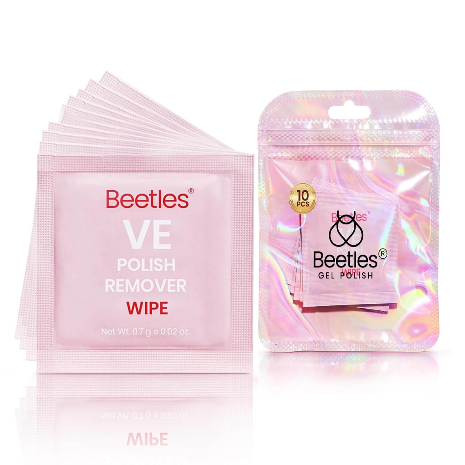 Beetles Nail Polish Remover Pads - Nail Scrubbers (10 Count) 2-in-1 Prep & Lacquer Remover Nail Wipes - Travel-Friendly Fingernail Polish Remover with vitamin E