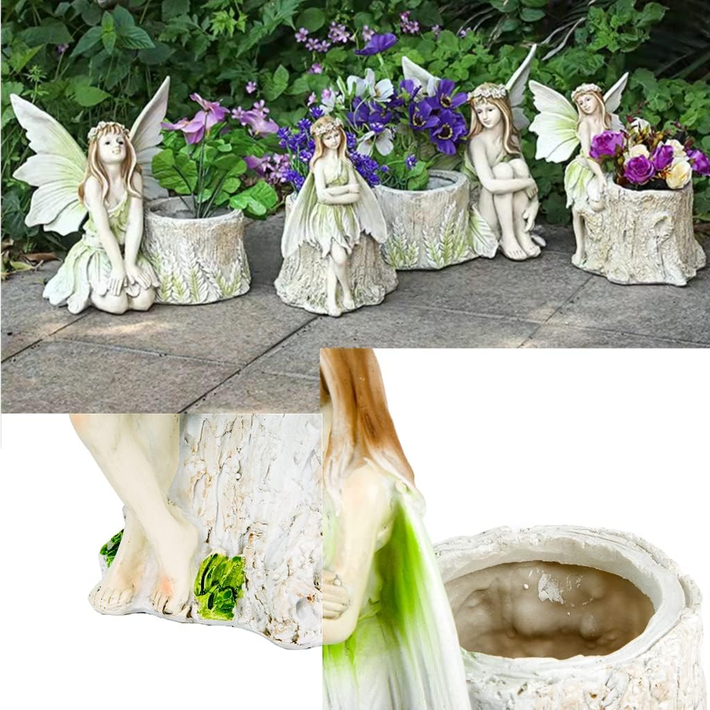 Garden Landscape Statues, Angel Statues, Garden Decoration, Hand-Carved Finish (Fairy Back Leaned Planter)
