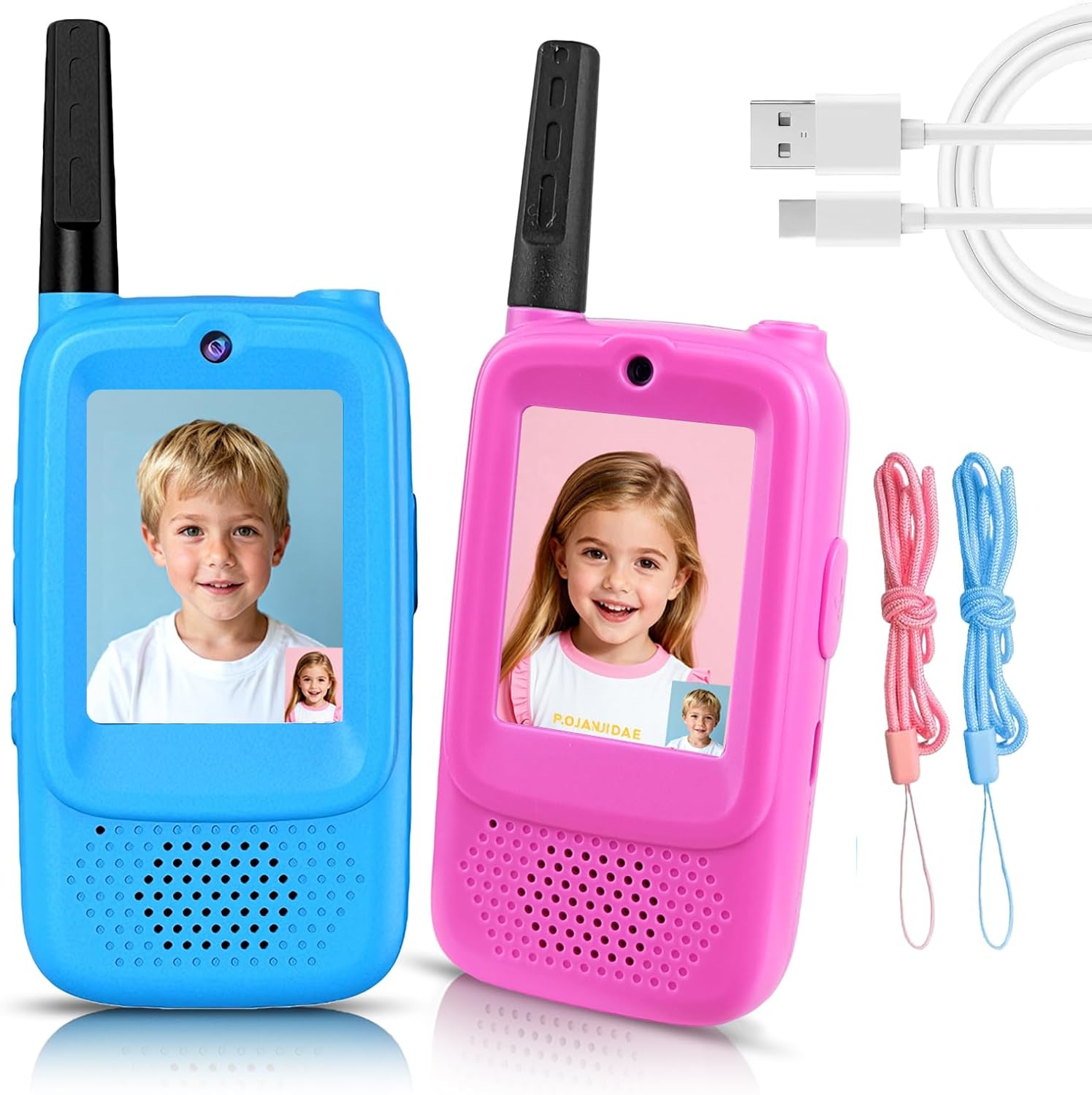 Video Walkie Talkies for Kids, 2 Pack Rechargeable Video Kids Walkies Talkies with Voice Changer, Long Range 2 Way Radios Toys for Outdoor Adventure Camping Hiking Birthday for Boys Girls Ages 3-12