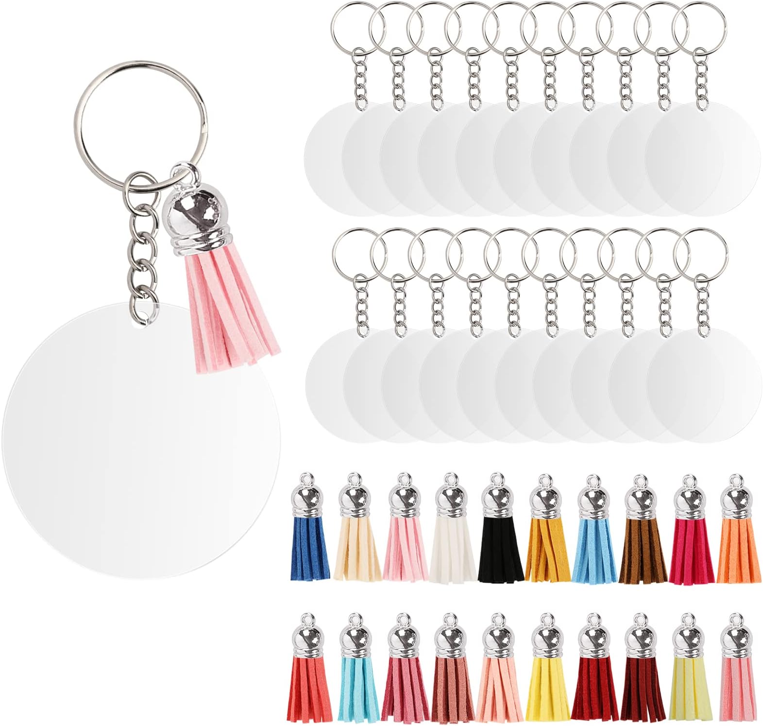 Amazon.co.jp 120個 DIYキーホルダーセット, BetterJonny 30個透明アクリルブランク30個キーリング30個キー