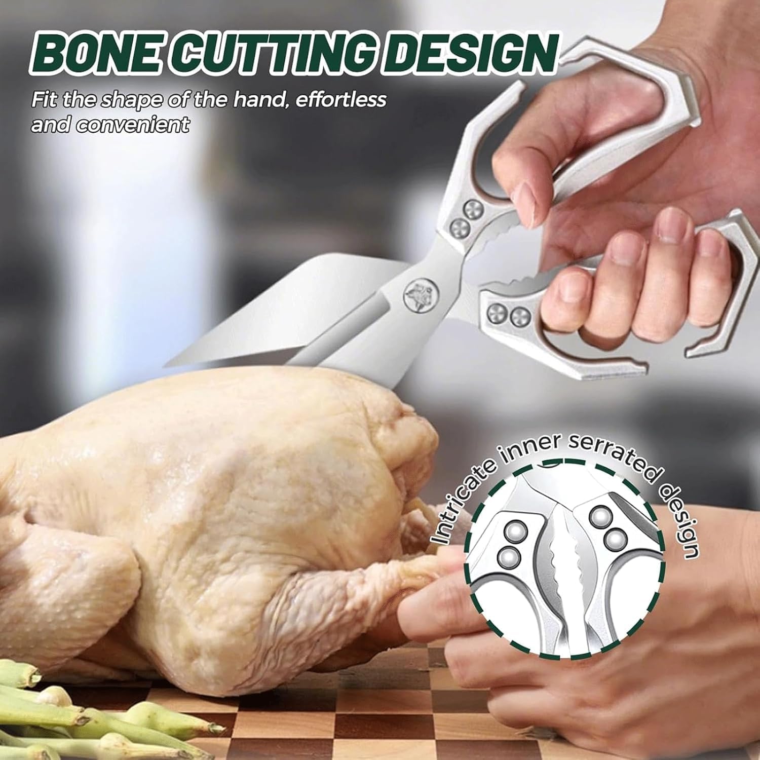 Tijeras de Cocina multifuncionales de Alta Resistencia, Tijeras de Cocina Interactk para Alimentos, Tijeras afiladas de Acero Inoxidable para Aves de Corral, Corte de Hueso Resistente para Corte de