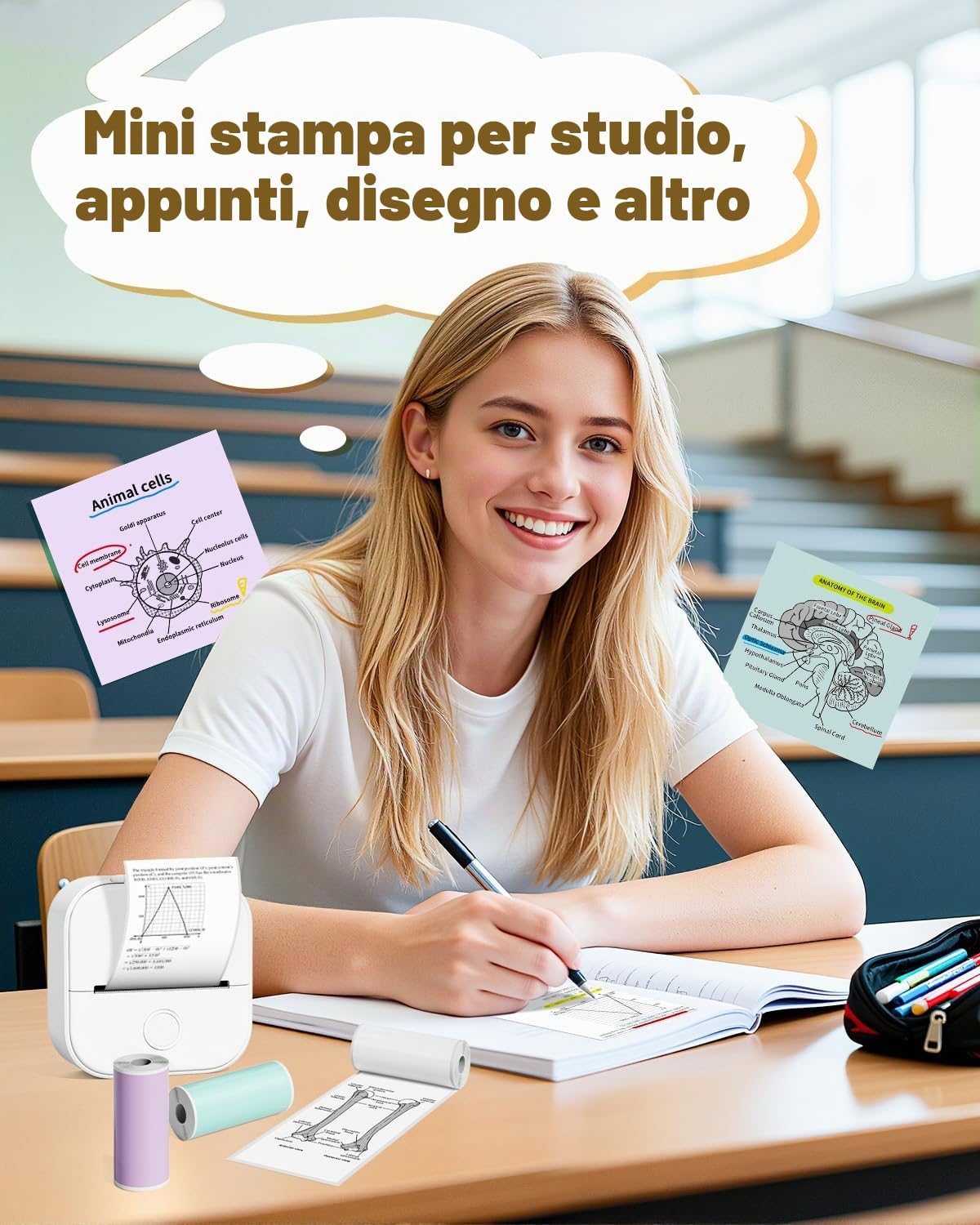 Phomemo T02 Mini Stampante Termica Portatile Fotografica Adesiva per Studio Note Immagini Foto Diari