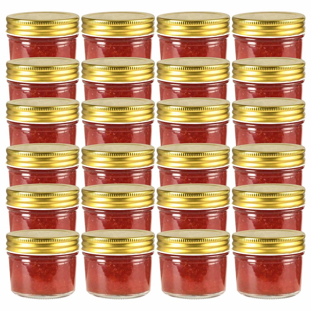Marmeladengläser mit goldenen Deckeln 24 Stk 110 ml Einmachgläser Glasbehälter für Marmelade Chutney Saucen Vorratsaufbewahrung luftdicht verschließbar
