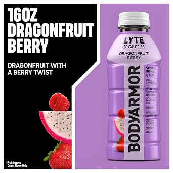 BODYARMOR LYTE, Dragonfruit Berry, Electrolyte Drink, 20 Calories, 16 Fl Oz Bottles (6 Pack), Coconut Water Sports Drink, Natural Flavor & B Vitamins
