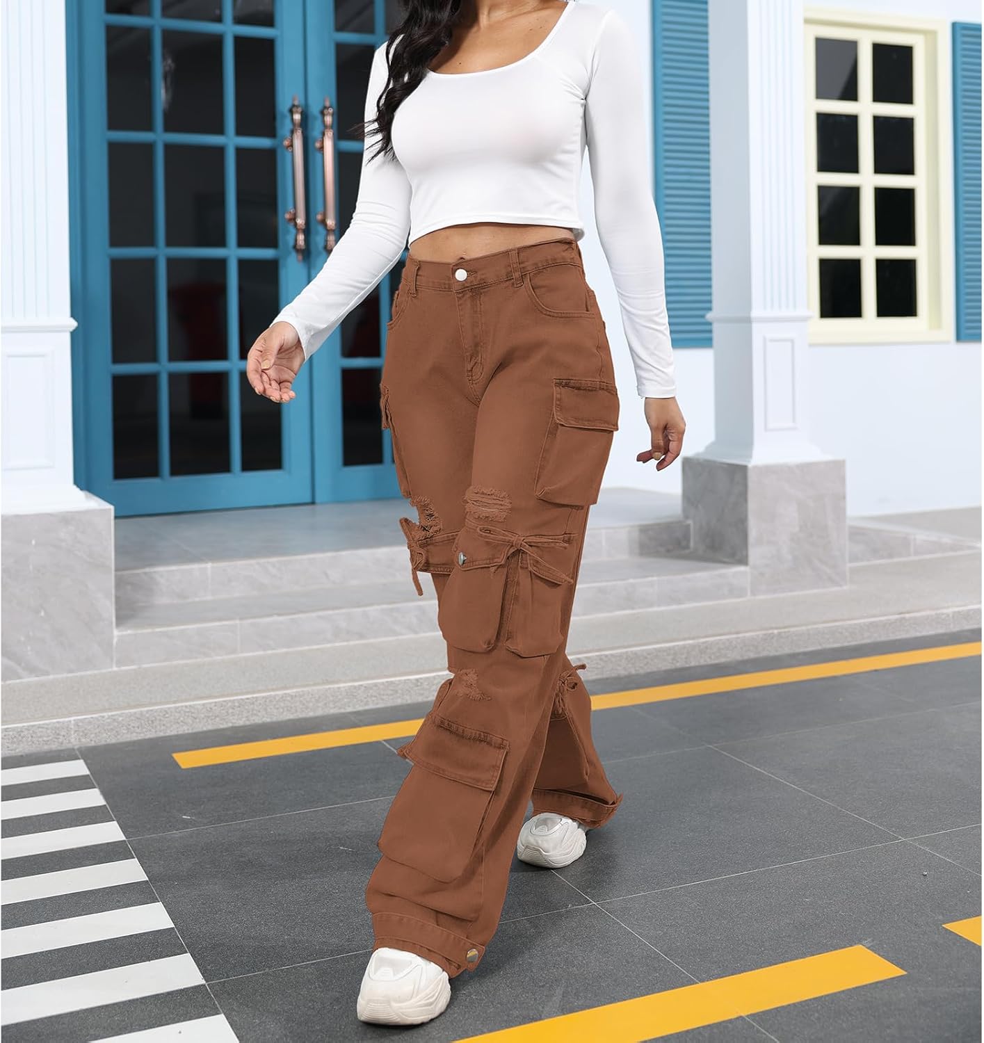 ThusFar Women's High Waist Baggy Jeans Flap Pocket Cargo Pants Loose Denim Pants Streetwear - Image 2