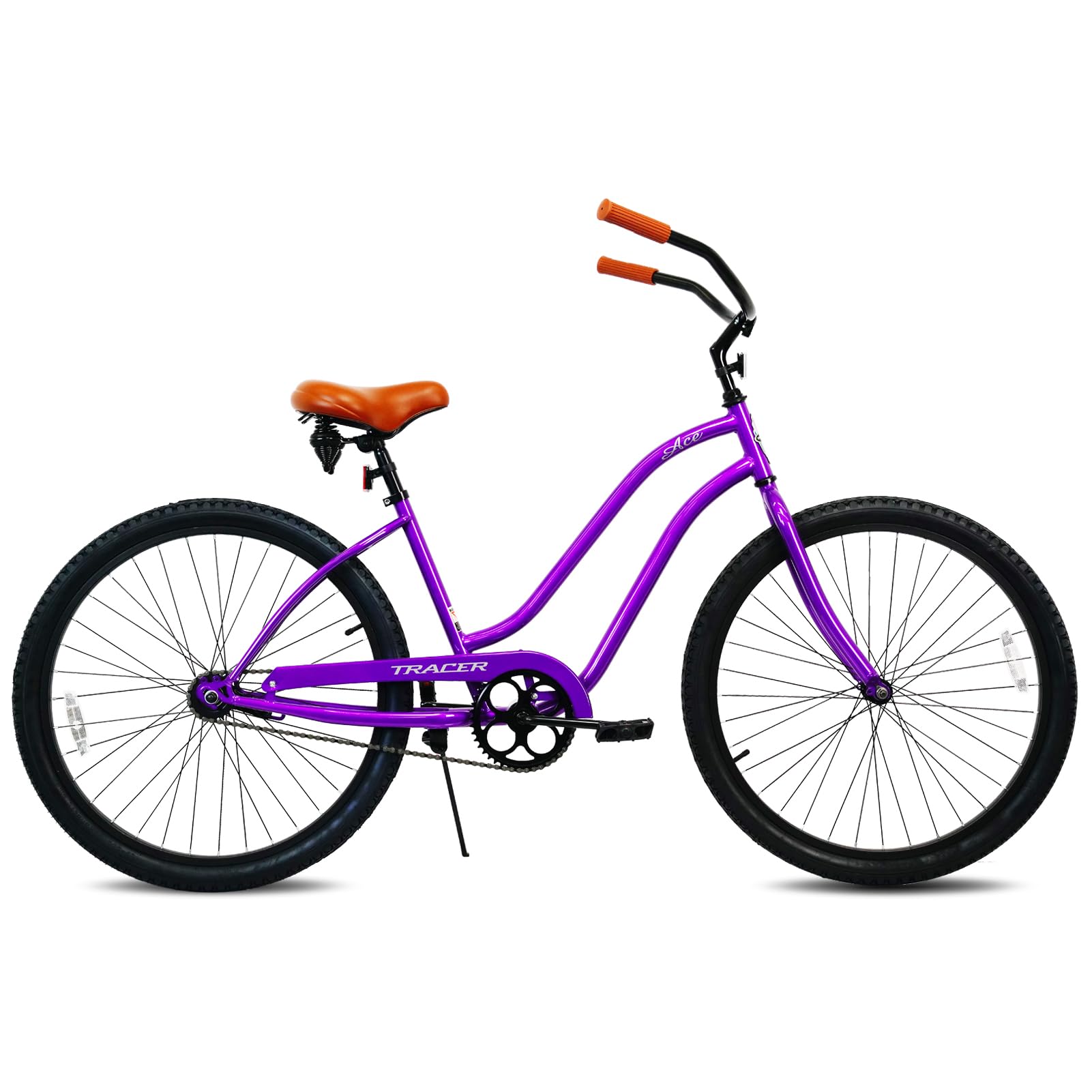 Tracer ACE 26-Inch Beach Cruiser Bike for Adult Men and Women, Single-Speed Coaster Brake, 26-Inch Wheels, 17-Inch Steel Frames, Adult Hybird Bicycles, Vintage Classic Cruiser Handlebar (Purple)