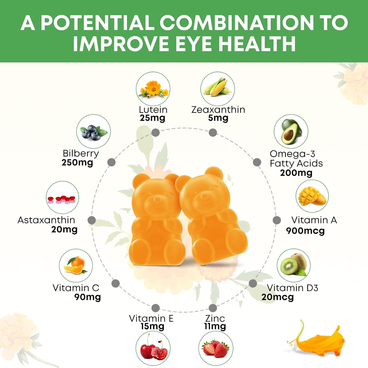 2 Pack Lutein Gummies 25mg, Sugar Free Lutein Zeaxanthin Supplements Gummies, Eye Health Supplement for Adults, Eye Vitamins Lutein for Vision and Blue Light Protection, Mango Flavor, 120 Count - Image 4