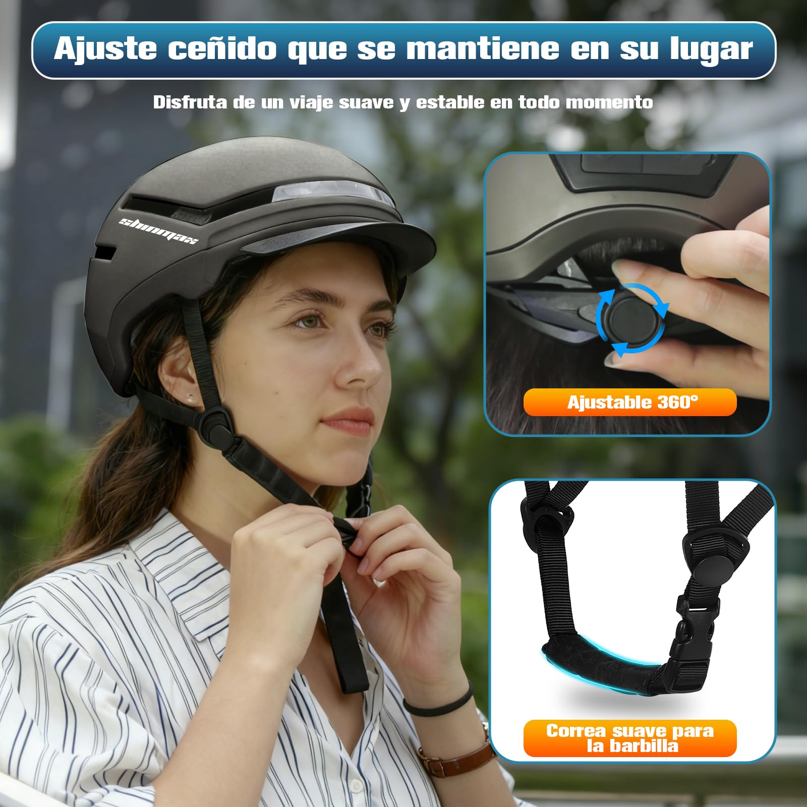Shinmax Casco de Bicicleta Adulto con Luz y Intermitentes, Casco Ciclismo Hombre Mujer con Luz Trasera LED USB Recargable, Casco Bici para E-Bike, Scooter y Pedelec
