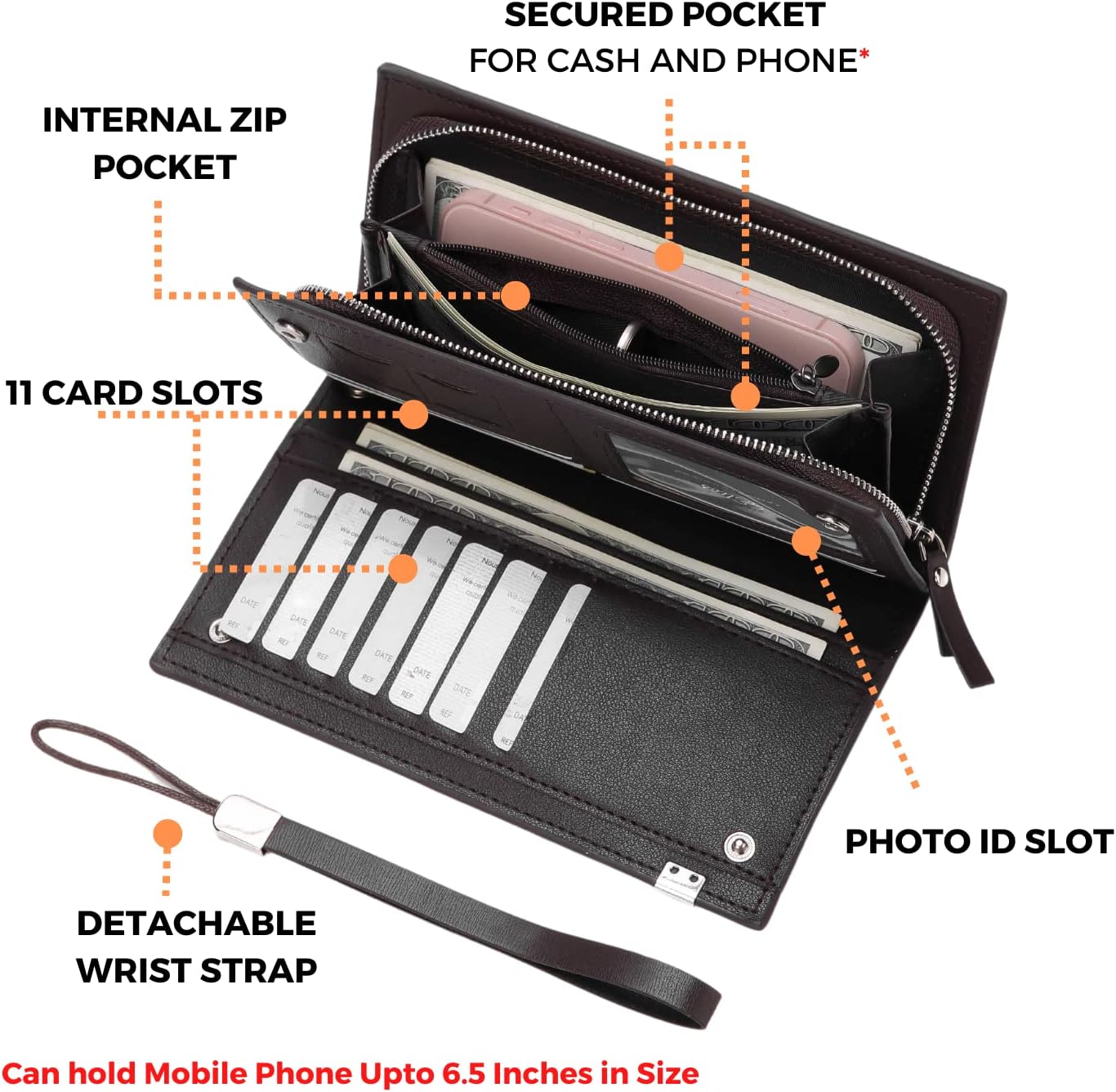 Elios Black Synthetic Women's Card Holder (EL-CK-138), Black-1, 19.5 x 10 x 2.6 cm