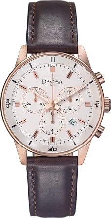 Davosa 162.493.95 Mens Chronograph Chronograph Watch Swiss Made Chronograph Brown, Silver