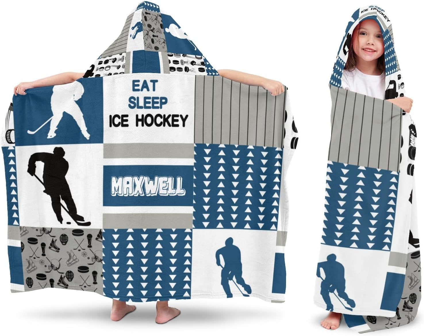 Hooded Bath Towels for Kids, Hockey Sky Blue Personalized Towel for Swimming Robe | Bathing | Beach | Birthday Gifts