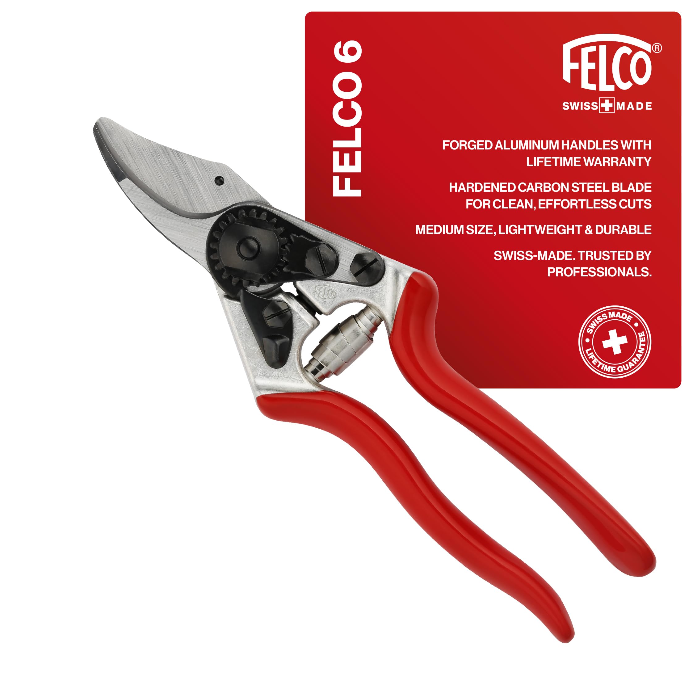 Felco F6 Pruning Shears – 7.7" Swiss-Made Garden Clippers for Medium Hands | Hand Pruners for Gardening | Garden Tool Cutter with Precision Bypass Blade, Forged Aluminum Handles, Replaceable Parts