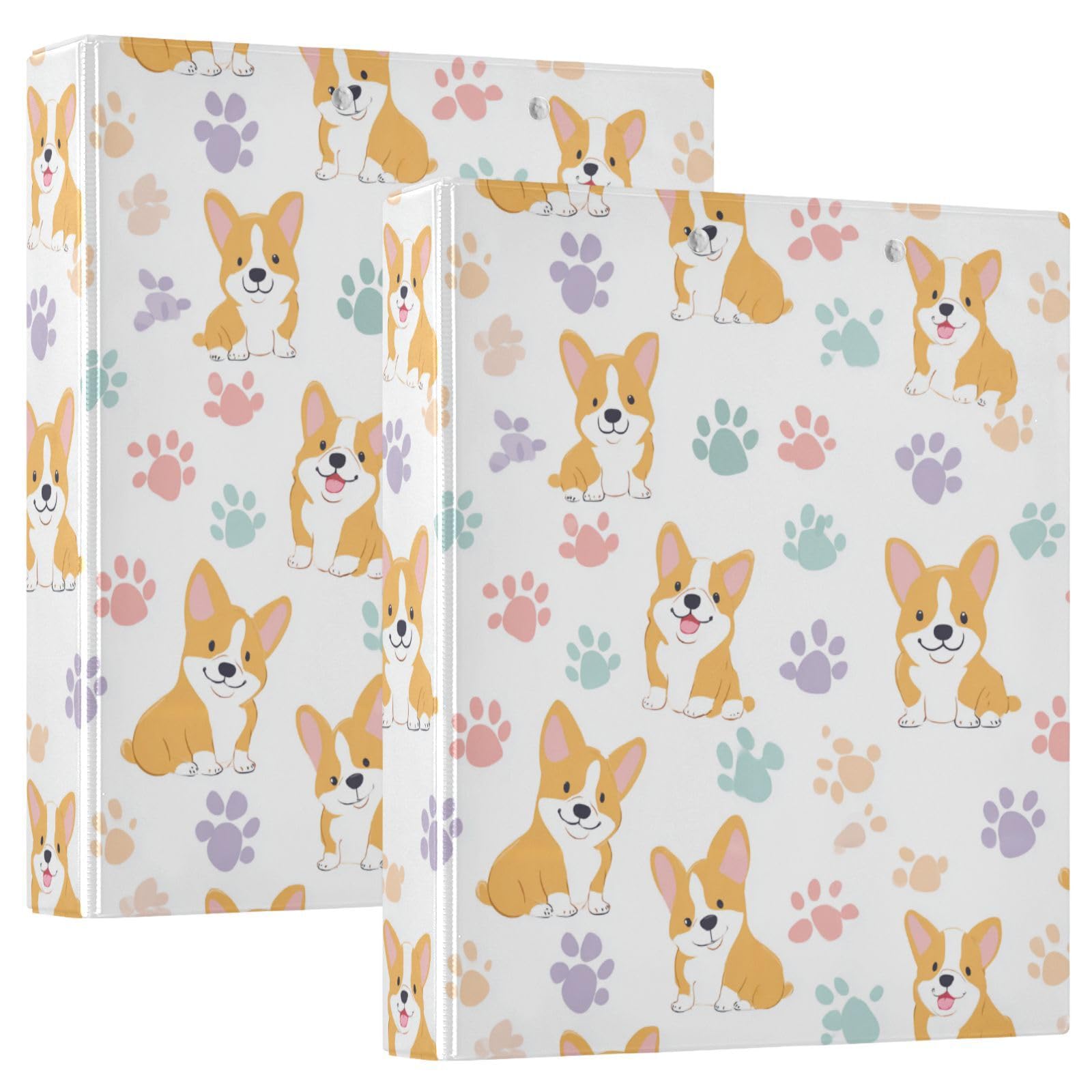 Corgi Pattern Paw Round Ring Binders 1.5 Inch 3 Ring Binder with Clipboard Holds 200 Sheets Office Home School
