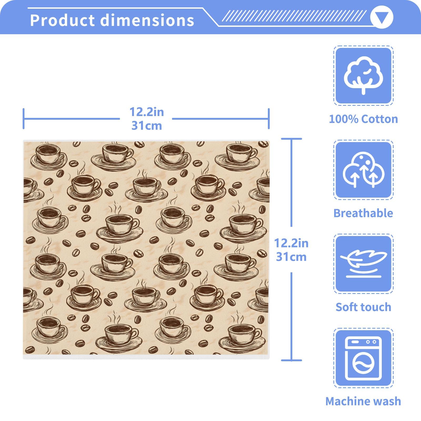ALAZA Wash Cloth Set 100% Cotton Fingertip Towels Face Cloths Sets Brown Coffee Beans Highly Absorbent Soft Feel Set of 2