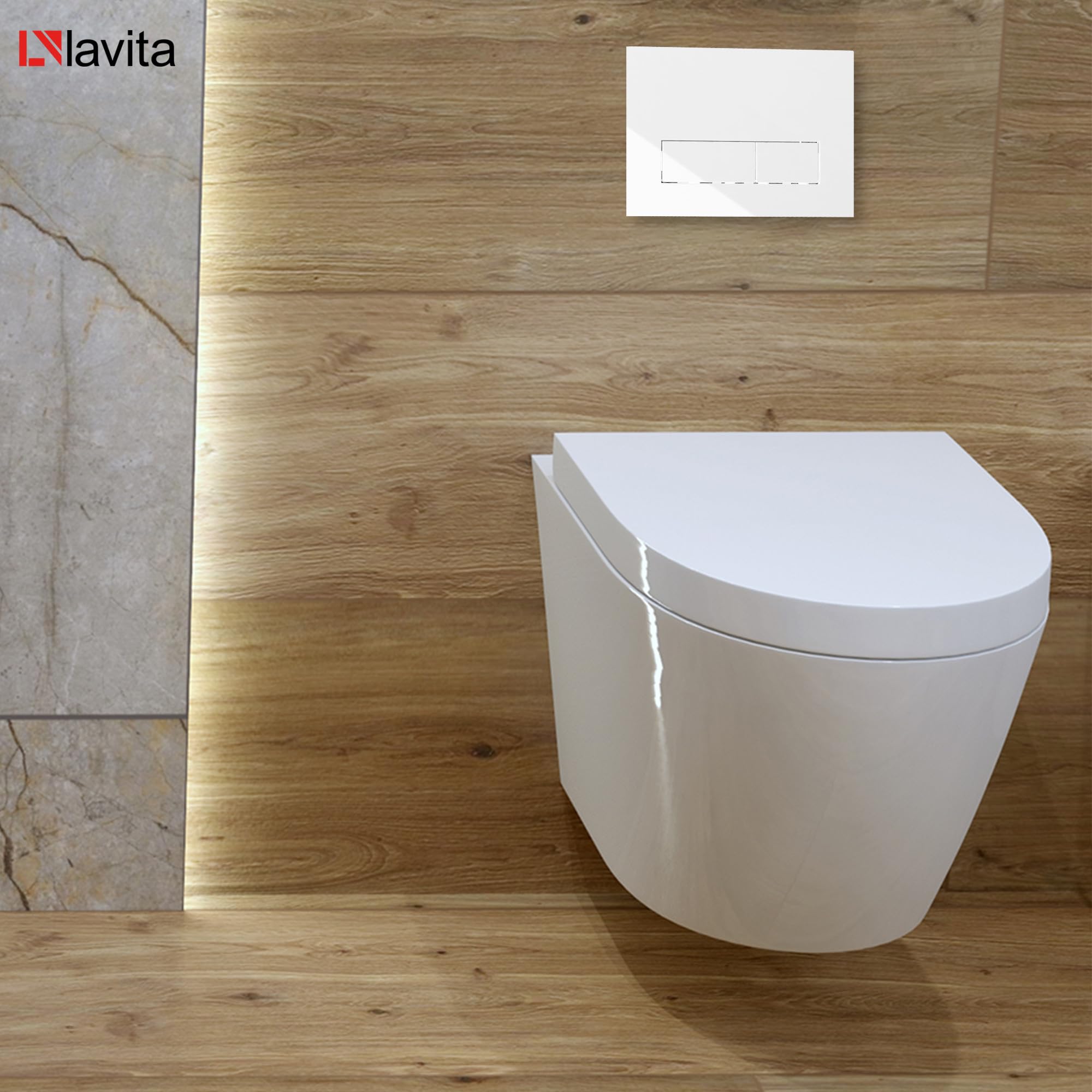 Lavita LAV 101 LAV 200.3.1 - Elemento de pared para inodoro de 40 cm + lavabo profundo sin borde y placa de control LAV 200.3.1 color blanco | juego completo | cisterna empotrada | inodoro completo