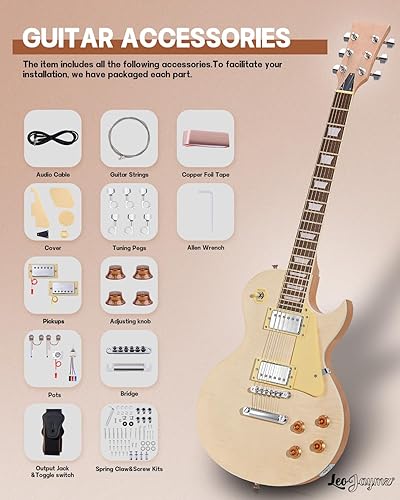 Vista 75 de Leo Jaymz - Juego para armar tú mismo tu guitarra eléctrica, cuerpo de caoba, mástil de arce, diapasón de ébano, incluye todos los componentes (BC)