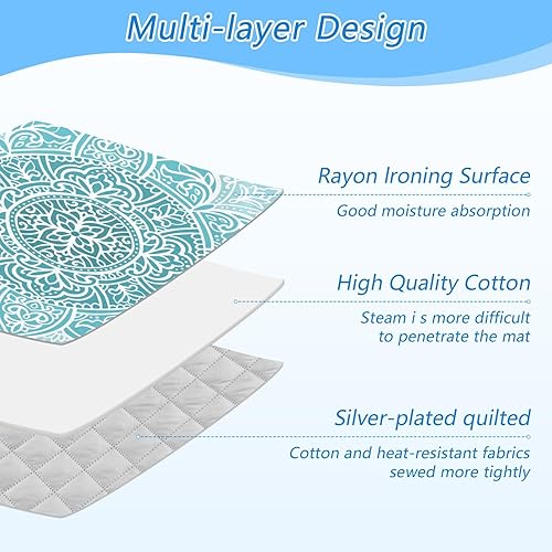 Miniatura 4 de Alfombrilla de planchar con mandala turquesa aguamarina, con acolchado de 0.118 in y soporte de silicona para planchar, acolchado y almohadilla de