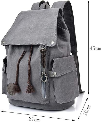 Miniatura 6 de FH Mochila de lona vintage, mochila gris para hombres y mujeres, mochila de viaje para computadora portátil