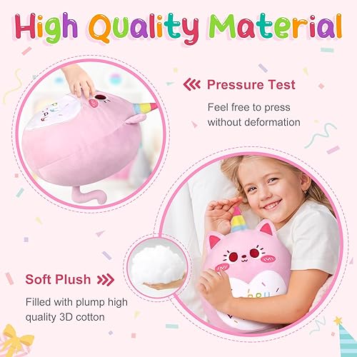 Miniatura 4 de Officygnet Peluche de gato de cumpleaños, suave y lindo, almohadas de felpa de gato, muñeca de peluche Kawaii de ojos grandes para niños y niñas,