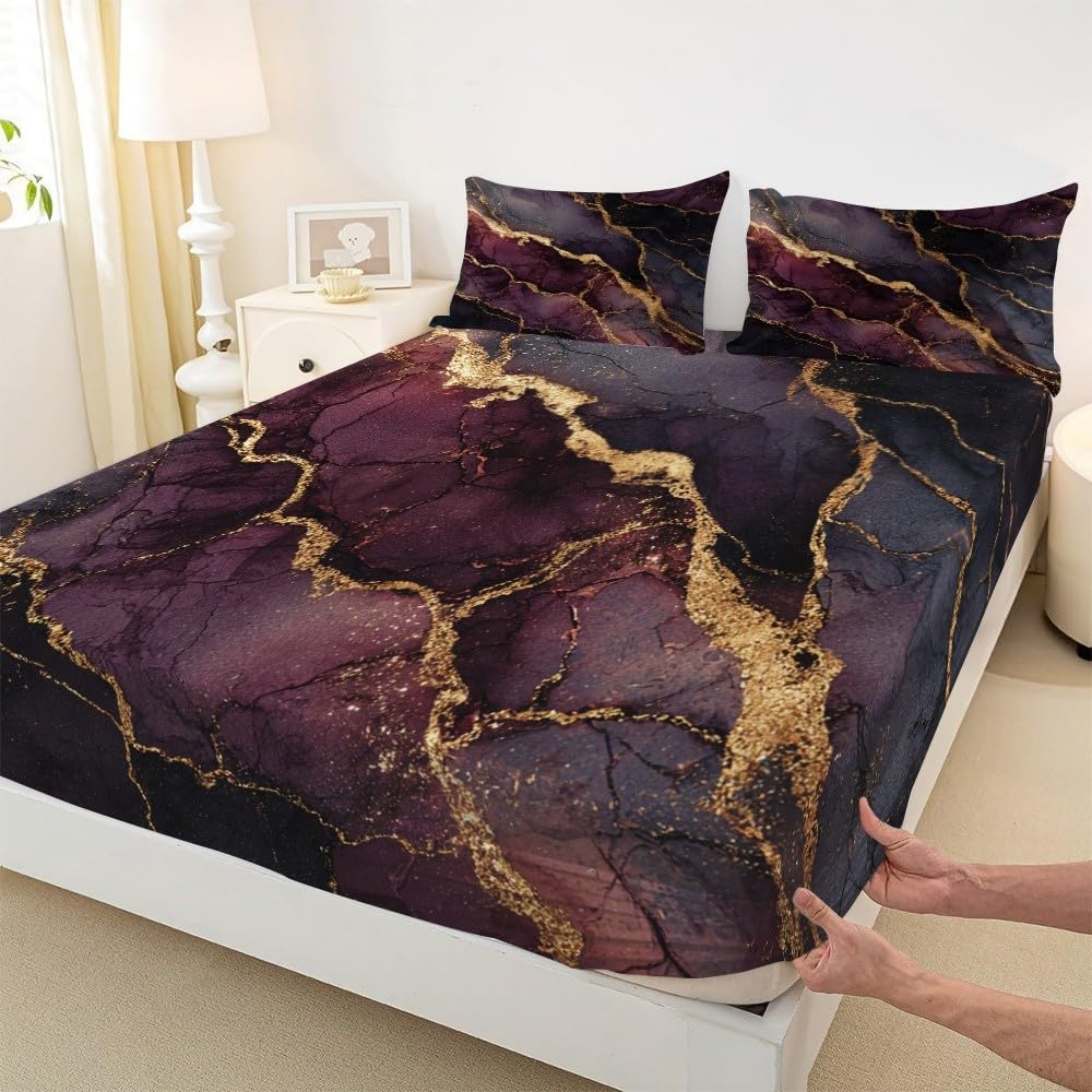 Matrimoniali Lenzuolo Sotto con Angoli 180x200x30cm Viola Scuro